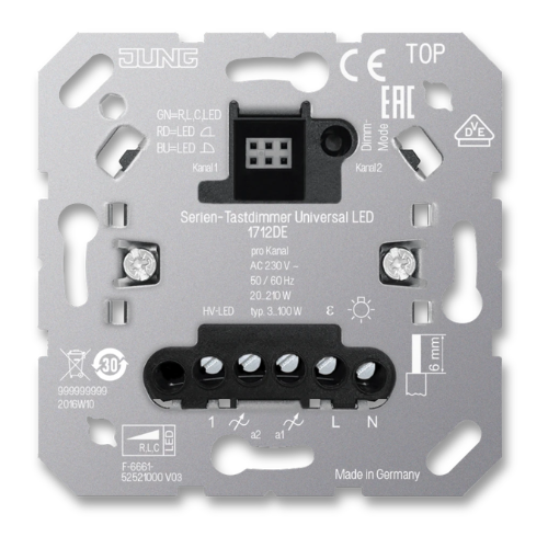 JUNG HOME 1712DE Universal 2-Gang Touch Dimmer Insert LED with Satellite Input Flush-Mounted