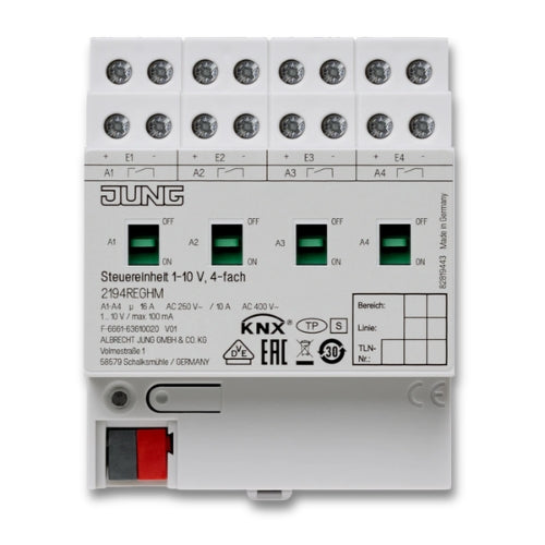 Jung 2194REGHM KNX Control Unit 1–10 V 4-Gang Rail Mounting Device