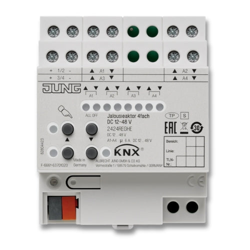 Jung 2424REGHE KNX Blinds Actuator 4-Gang DC 12-48 V Rail Mounting Device