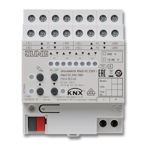 Jung 2504REGHE KNX Blinds Actuator 4-Gang AC 110-230 V 2-Gang DC 12-48 V Rail Mounting Device