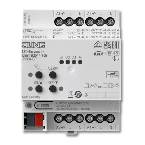 Jung 390041SR KNX LED Universal Dimming Actuator 4-Gang, Rail Mounting Device